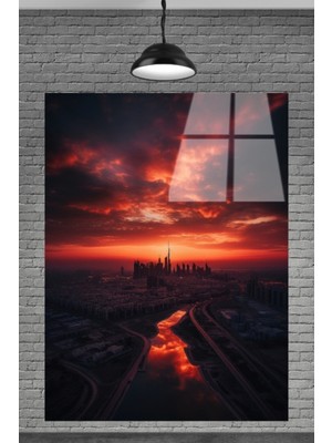 Petmudo AVM Gün Batımı Şehir Manzarası Cam Tablo
