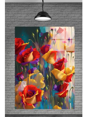 Petmudo AVM Sevilen Seri Yağlı Boya Çiçek Cam Tablosu