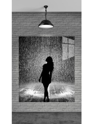 Petmudo AVM Dekorasyon Temperli Cam Üzerine Yağmurdaki Kadın Tablosu Hediyelik Eşya