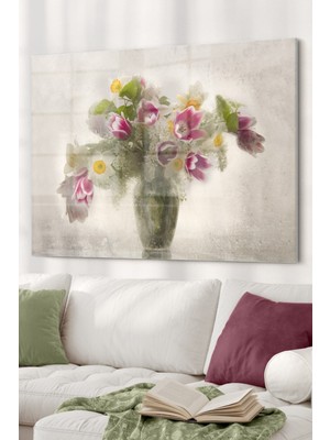 Petmudo AVM Vazo ve Çiçek | Çiçek Temalı Cam Tablo | Dekoratif Cam Tablo | 50X70 cm