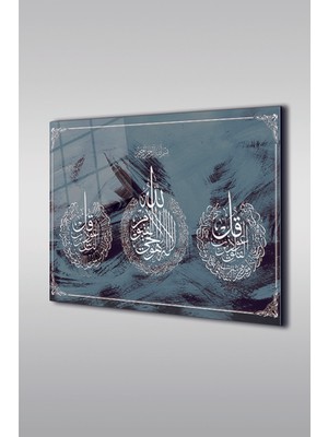 Petmudo AVM Ayet-El Kursi, Felak ve Nas Sureleri Kaligrafi 4 Islamı Yatay Cam Tablo
