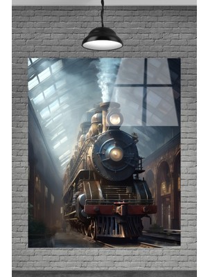 Petmudo AVM Kara Dumanlı Tren 3D Cam Tablosu