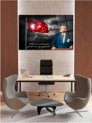 Petmudo AVM Atatürk ve Vatanını En Çok Seven Görevini En Iyi Yapandır Yüksek Çözünürlüklü Yatay Cam Tablo