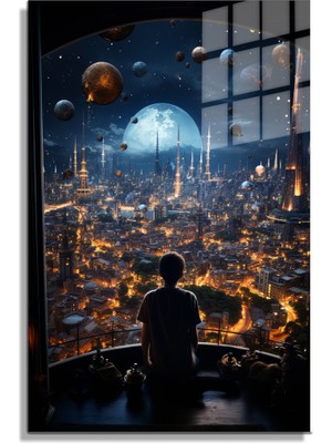 Petmudo AVM Space/uzay Yapay Zeka Özel Tasarım Cam Tablo Ofis, Mutfak Çocuk Odası, Salon 144