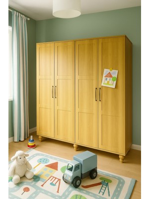 Arion Kids Alin Wood Mdf 4 Kapaklı Genç Odası Dolabı Doğal Görünüm 1 Parça Sıcak Renk