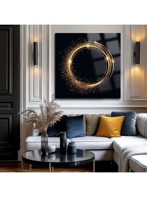 Petmudo AVM Gold Ay Ultra Yüksek Çözünürlük Kare Cam Tablo Ev Iş Yeri Ofis Hediyesi Soyut Tasarım Tablo