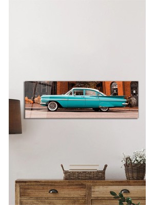 Petmudo AVM Mavi Otomobil ve Sokak Manzarası Panorama Cam Tablo, Darbelere Dayanıklı Kırılmaz Temperli