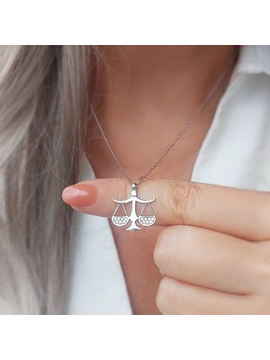 Vaoov 925 Ayar Gümüş Rodyum Kaplama Terazi Burcu Kolye