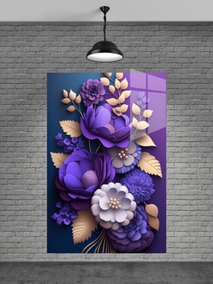 Petmudo AVM Lila Çiçek Cam Tablo Ev Dekorasyon,balkon Dekorasyonu,dekoratif,duvar Tablo,mutfak Tablo