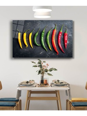 Petmudo AVM Renkli Biberler Sebze Soyut Cam Tablo, Darbelere Dayanıklı Kırılmaz Temperli