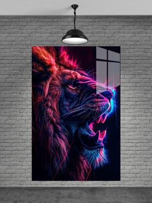 Petmudo AVM Neon Aslan Cam Tablo Ev Dekorasyon,balkon Dekorasyonu,dekoratif,duvar Tablo,mutfak Tablo