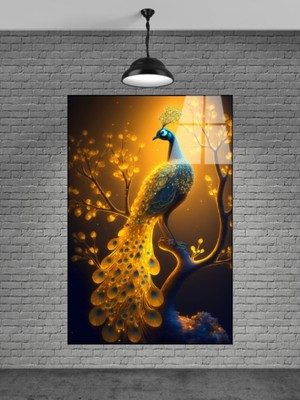 Petmudo AVM Sarı Tavus Kuşu Cam Tablo