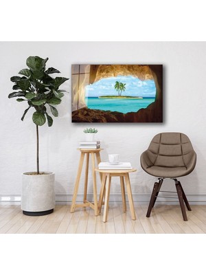 Petmudo AVM Kayalıklar Ardında Ada Manzarası Cam Tablo, Darbelere Dayanıklı Kırılmaz Temperli