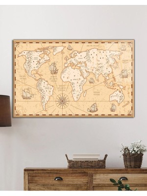 Petmudo AVM Tarihi Eski Dünya Haritası Cam Tablo, Darbelere Dayanıklı Kırılmaz Temperli