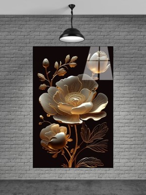 Petmudo AVM Altın Rengi Sevilen Çiçek Cam Tablo