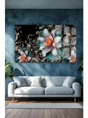 Petmudo AVM Elmas Yapraklı Lotus Çiçeği Lüks Kırılmaz Cam Tablo Ev Hediyesi Tablo