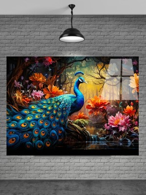 Petmudo AVM Tavus Kuşu Cam Tablo Ev Dekorasyon,balkon Dekorasyonu,dekoratif,duvar Tablo,mutfak Tablo