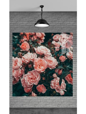 Petmudo AVM Büyüleci Renkleriyle Pembe Gül Temperli Cam Üzerine Tablo Sevgilinize Yılbaşı Hediye