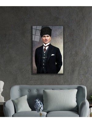 Petmudo AVM Mustafa Kemal Atatürk Portresi Cam Tablo, Darbelere Dayanıklı Kırılmaz Temperli