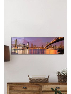 Petmudo AVM Gün Batımı Şehir Köprüleri Panorama Cam Tablo, Darbelere Dayanıklı Kırılmaz Temperli