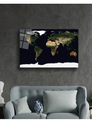 Petmudo AVM Yeni Detaysız Dünya Haritası Cam Tablo, Darbelere Dayanıklı Kırılmaz Temperli