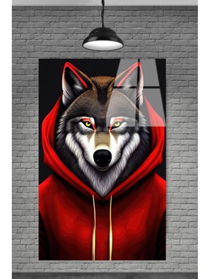 Petmudo AVM 3D Kırmızı Kapşonlu Kurt Cam Tablosu