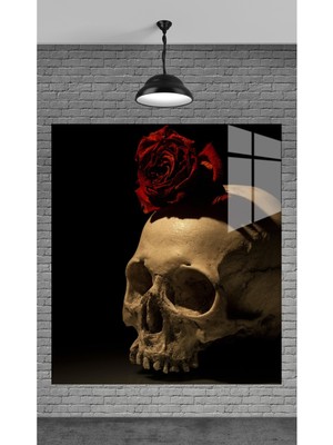 Petmudo AVM Muhteşem Gül ve Kuru Kafa Temperli Cam Üzerine Tablo Sevgilinize Yılbaşı