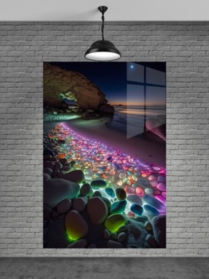 Petmudo AVM Sahilde Renkli Taşlar Cam Tablo