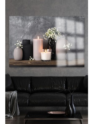 Petmudo AVM Rahatlatıcı Mum ve Çiçek Detaylı Lüks Cam Tablo 4mm Ev Iş Yeri Ofis Hediyesi Tablo