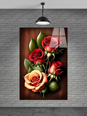 Petmudo AVM Kırmızı Güller Cam Tablo Ev Dekorasyon,balkon Dekorasyonu,dekoratif,duvar Tablo,mutfak Tablo