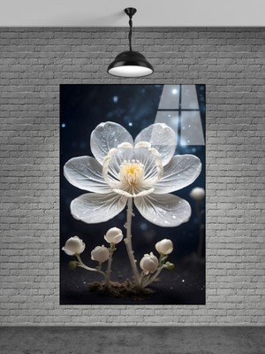 Petmudo AVM Beyaz Çiçek Cam Tablo Ev Dekorasyon,balkon Dekorasyonu,dekoratif,duvar Tablo,mutfak Tablo