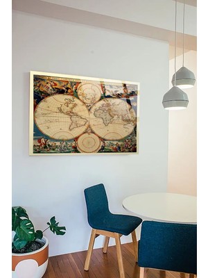 Petmudo AVM Eski Dünya Haritası Ofis, Ev Için Harita 4mm Kırılmaz Temperli Yüksek Çözünürlüklü Cam Tablo