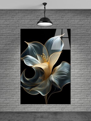 Petmudo AVM Altın Rengi Sevilen Çiçek Cam Tablo