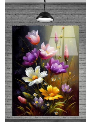 Petmudo AVM Sevilen Seri Yağlı Boya Çiçek Cam Tablosu