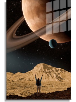 Petmudo AVM Space/uzay Yapay Zeka Özel Tasarım Cam Tablo Ofis, Mutfak Çocuk Odası, Salon 140