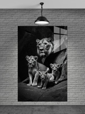 Petmudo AVM Aslan ve Yavruları Cam Tablo Ev Dekorasyon,balkon Dekorasyonu,dekoratif,duvar Tablo,