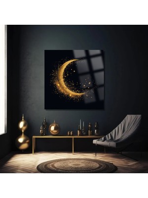 Petmudo AVM Gold Yarım Ay Ultra Yüksek Çözünürlük Kare Cam Tablo Ev Iş Yeri Ofis Hediyesi Soyut Tasarım Tablo