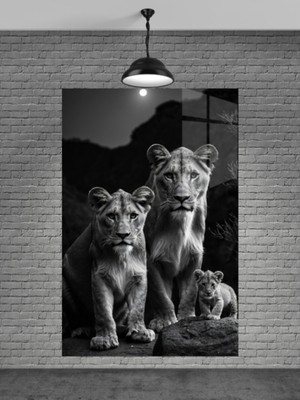 Petmudo AVM Kaplan ve Ailesi Cam Tablo Ev Dekorasyon,balkon Dekorasyonu,dekoratif,duvar Tablo,mutfak Tablo