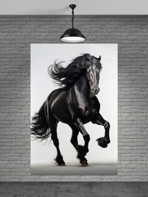 Petmudo AVM Siyah At Cam Tablo Ev Dekorasyon,balkon Dekorasyonu,dekoratif,duvar Tablo,mutfak Tablo,hediyelik