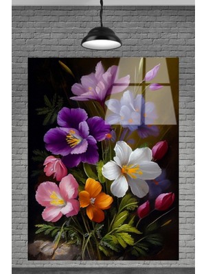 Petmudo AVM Sevilen Seri Yağlı Boya Çiçek Cam Tablosu
