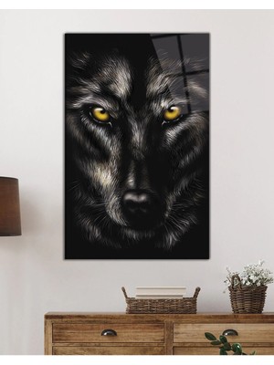 Petmudo AVM Sarı Gözlü Kurt Portresi Cam Tablo, Darbelere Dayanıklı Kırılmaz Temperli