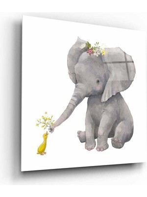 Petmudo AVM Fil ve Ördek Cam Tablo NO:1061 | Hediyelik, Dekoratif, Ofis, Mutfak