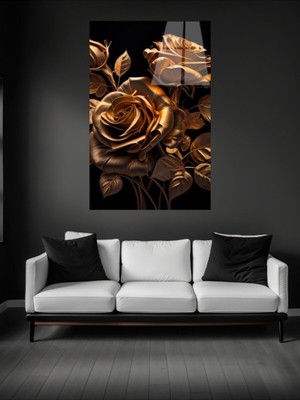 Petmudo AVM Sevilen Seri Altın Güller Cam Tablo