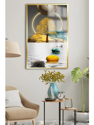 Petmudo AVM Gold Detaylı Ağaç Harika Tasarım Lüks Kırılmaz Cam Tablo 4mm Ev Iş Yeri Ofis Hediyesi Tablo