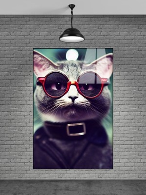 Petmudo AVM Gözlüklü Tatlı Kedi Cam Tablosu