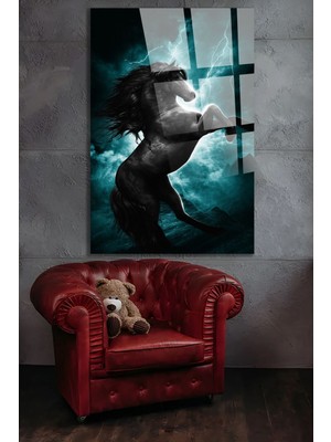 Petmudo AVM Asil At Şimşek Kırılmaz Cam Tablo, Ev ve Ofis Hediyesi Yüksek Çözünürlüklü 4mm Cam Tablo