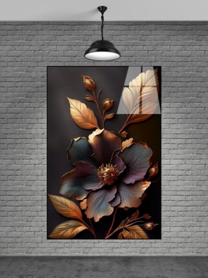Petmudo AVM Altın ve Siyah Renkli Çiçek Cam Tablo