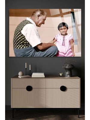 Petmudo AVM Atatürk ve Çocuk Kaliteli 4mm Kırılmaz Temperli Yüksek Çözünürlüklü Cam Tablo