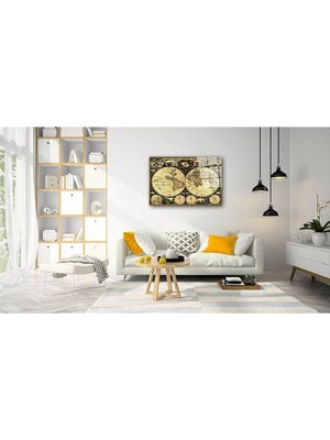 Petmudo AVM Eski Detaylı Dünya Haritası Cam Tablo, Darbelere Dayanıklı Kırılmaz Temperli