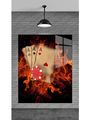 Petmudo AVM Yanan As Kartları Temperli Cam Üzerine Tablo Sevgilinize Yılbaşı